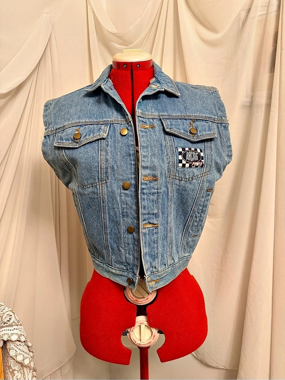 Vintage 90s Sun Valley Camp Patched Denim Vest - Size 8 (Small)